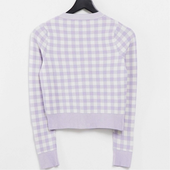 Mango Lilac White Gingham Plaid Cardigan Size L Fits Like S/M Retail $69 - Picture 4 of 11
